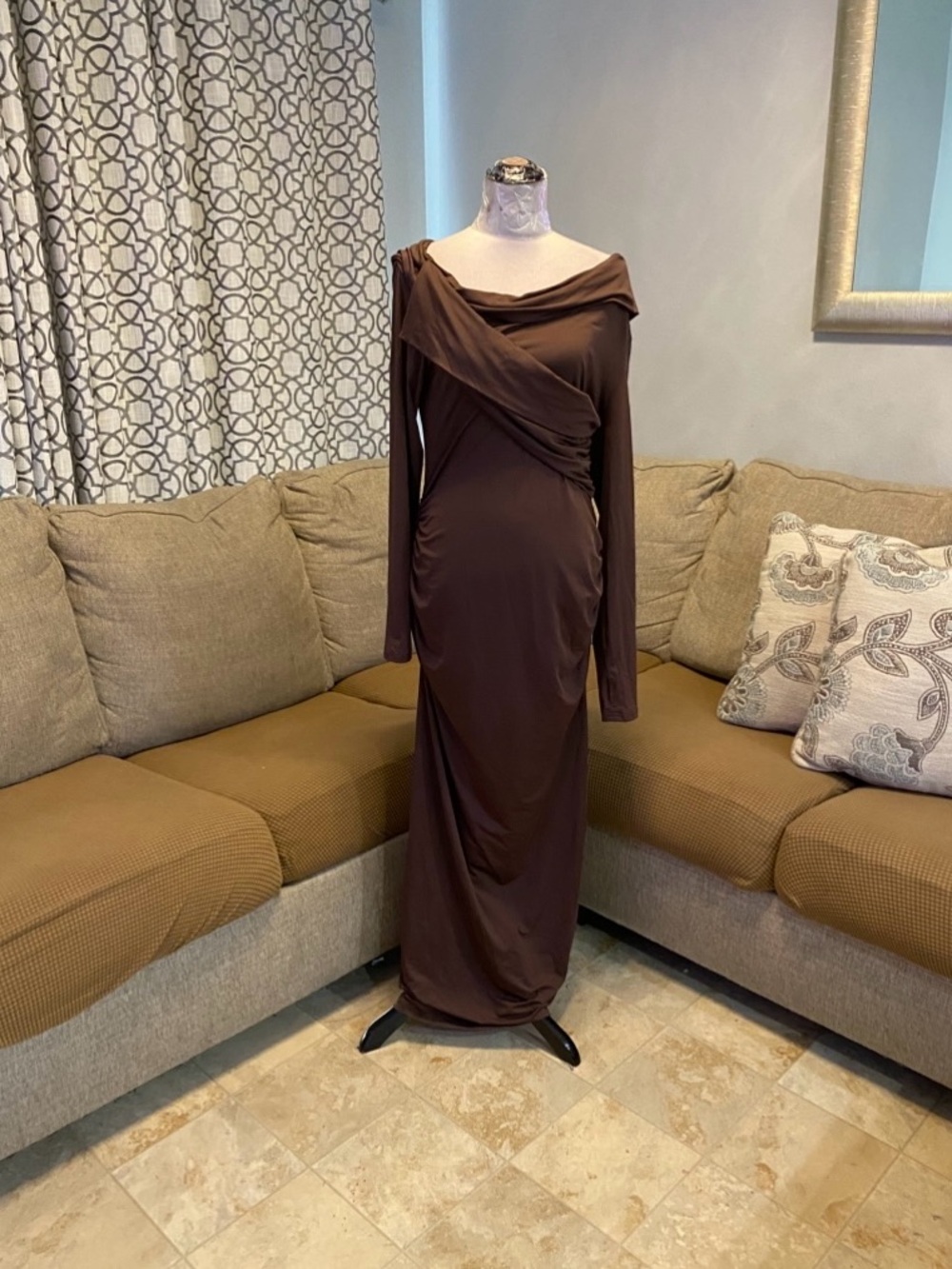 New Women XL off-the-shoulder neckline and ruched details Maxi Dress